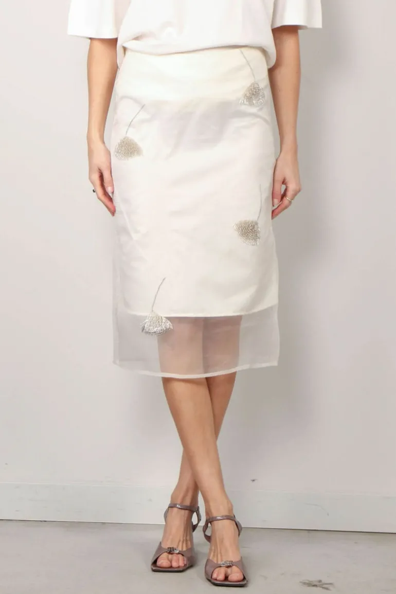 RÓHE Rok - Embellished Tullip Organza Skirt - Off White