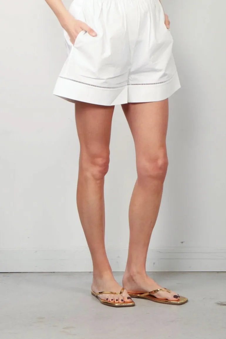 RÓHE Shorts - Ladder Embroidered Poplin Shorts - Optic White