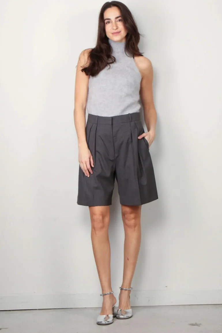 RÓHE Short - Tailored wide leg shorts - Dark grey melange