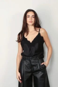 RÓHE Top - Silk Lace Camisole Top - Black