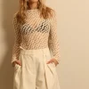 RÓHE top - Lace boat neck top - cream