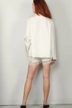 RÓHE Top - Mandarin Closure Silk Top - Cream