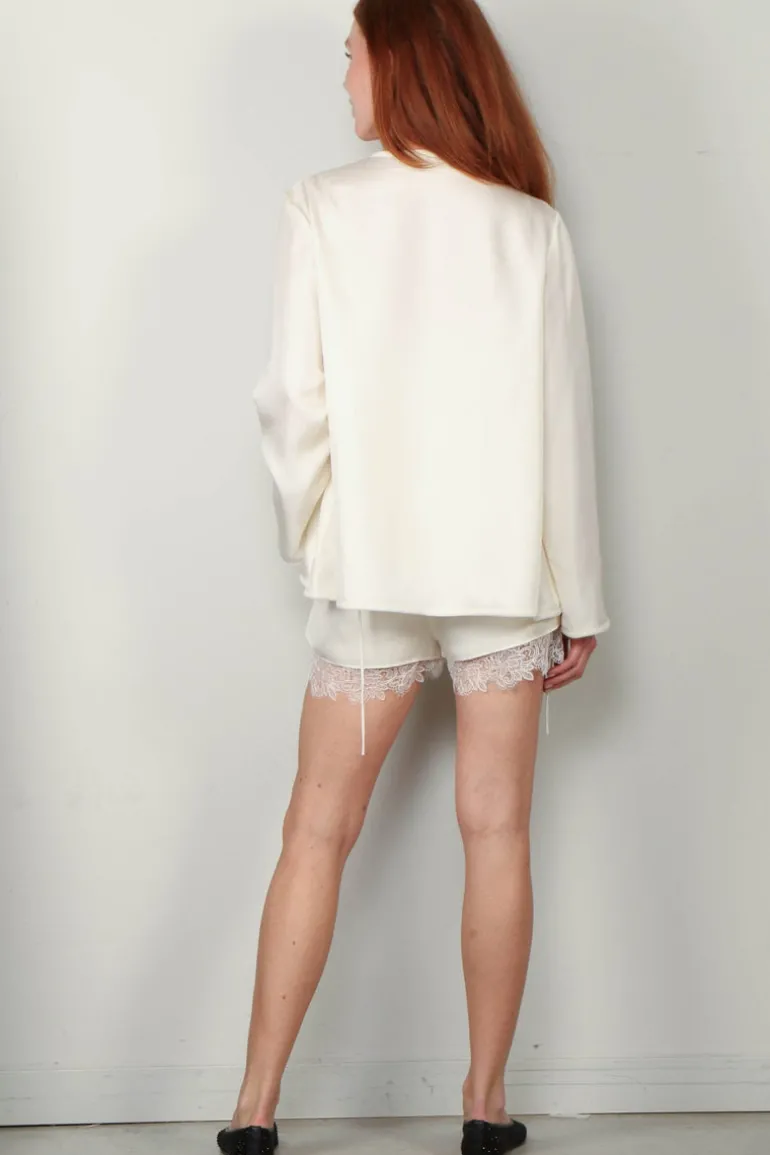 RÓHE Top - Mandarin Closure Silk Top - Cream