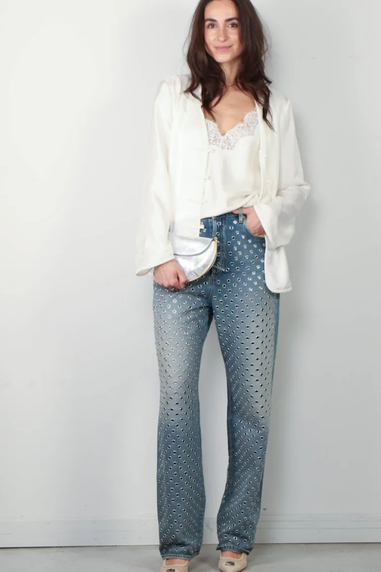 RÓHE Top - Mandarin Closure Silk Top - Cream