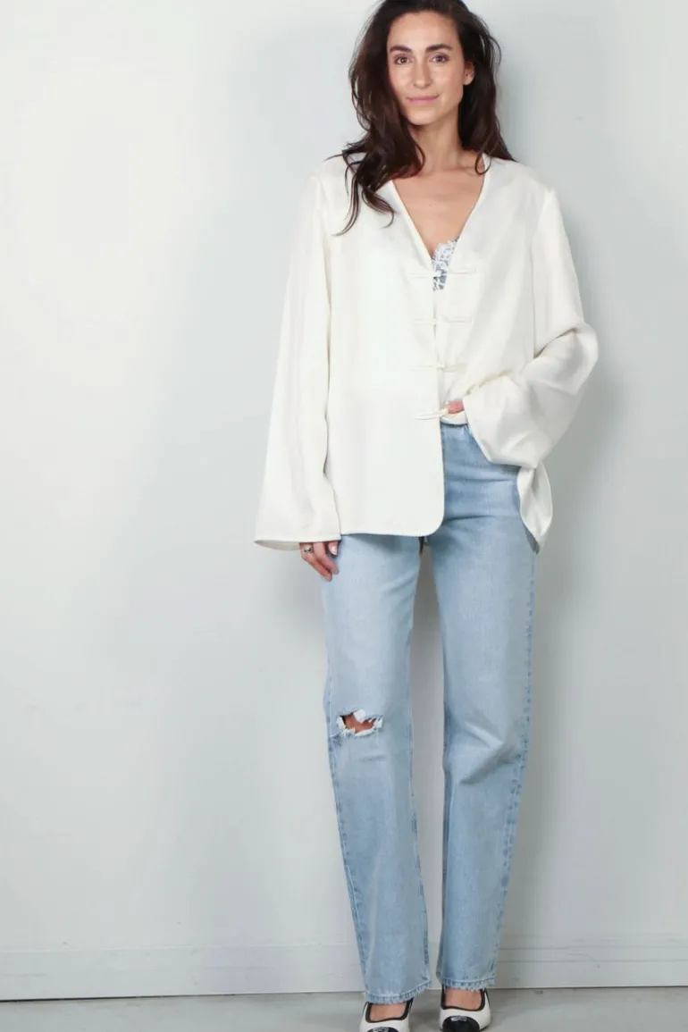 RÓHE Top - Mandarin Closure Silk Top - Cream
