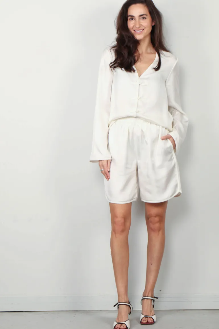 RÓHE Top - Mandarin Closure Silk Top - Cream