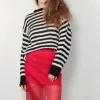 RÓHE Trui - Linen Knitted Jumper - Off White / Black Wide Stripe