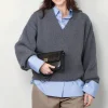 RÓHE Trui - Compact V-Neck Jumper - Mid Grey Melange