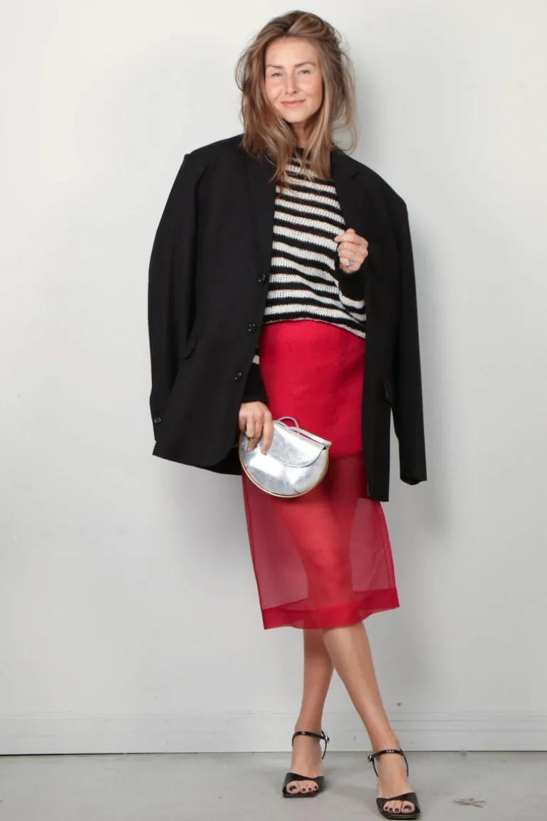 RÓHE Trui - Linen Knitted Jumper - Off White / Black Wide Stripe