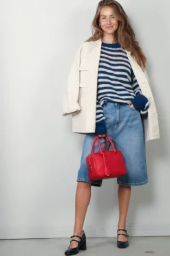 RÓHE Trui - Striped Linen Crew Neck - Cobalt / Cream Stripe