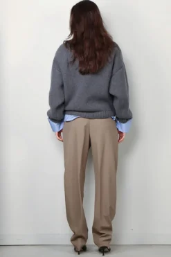 RÓHE Trui - Compact V-Neck Jumper - Mid Grey Melange