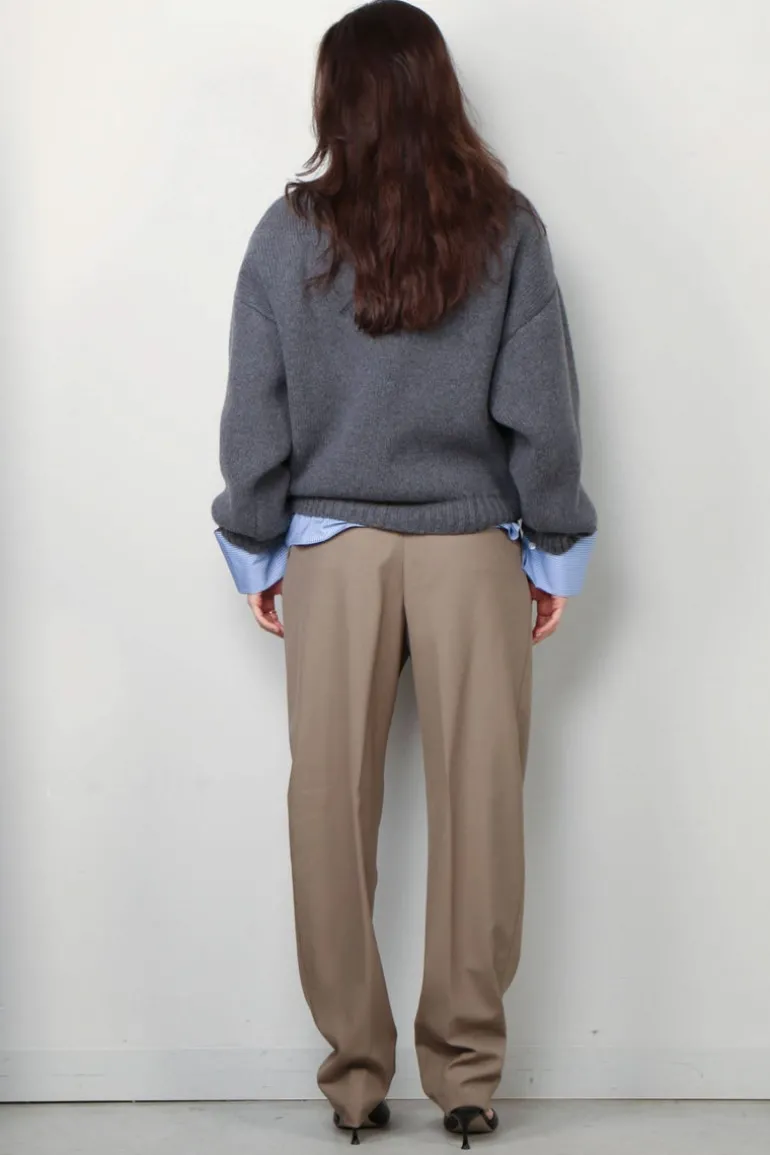 RÓHE Trui - Compact V-Neck Jumper - Mid Grey Melange