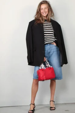 RÓHE Trui - Linen Knitted Jumper - Off White / Black Wide Stripe