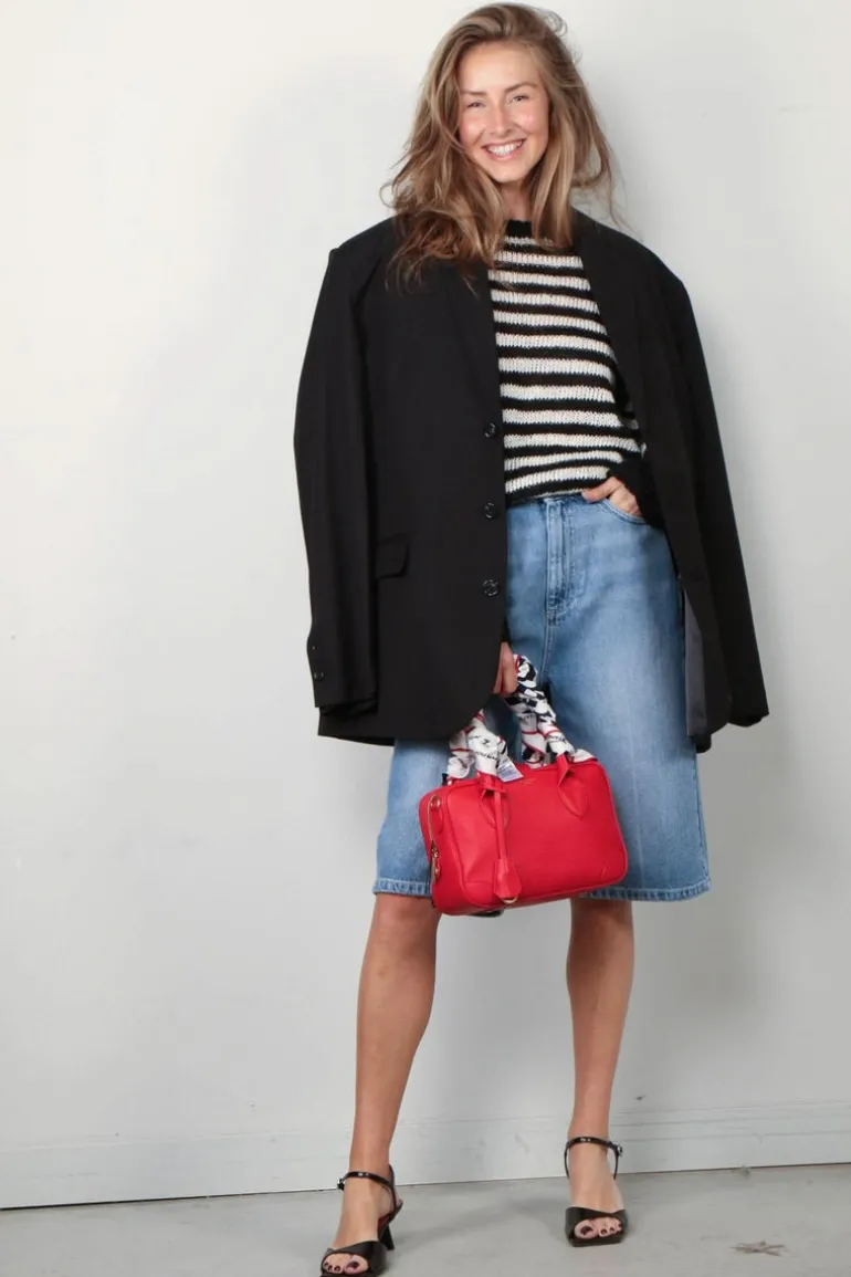 RÓHE Trui - Linen Knitted Jumper - Off White / Black Wide Stripe