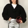 Rotate Vest - Knit Cropped Cardigan - Black