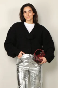 Rotate Vest - Knit Cropped Cardigan - Black