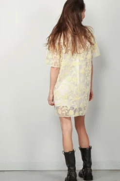 Rotate Jurk - Flower Beads Boxy Dress - Egret