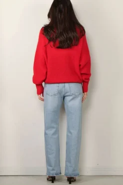 Rotate Sweater - Light Knit Logo Sweater - Racing Red