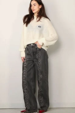 Rotate Sweater - Light Knit Logo Sweater - Egret