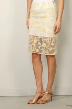 Rotate Rok - Flower Beads Pencil Skirt - Egret