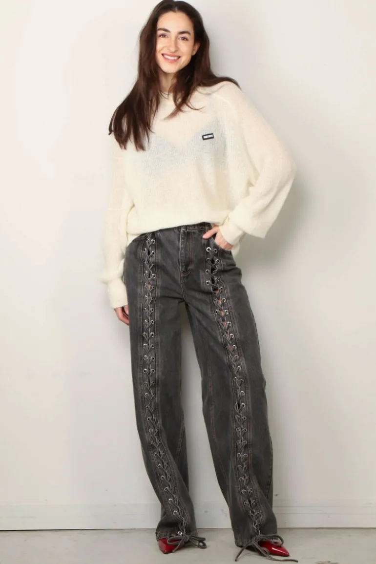 Rotate Sweater - Light Knit Logo Sweater - Egret