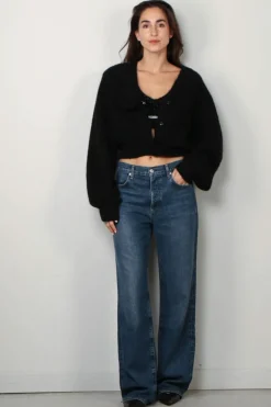 Rotate Vest - Knit Cropped Cardigan - Black