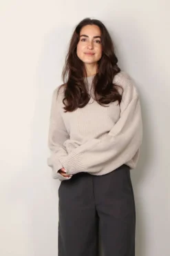 Rotate Sweater - Knit Crewneck Sweater - Simply Taupe Beige