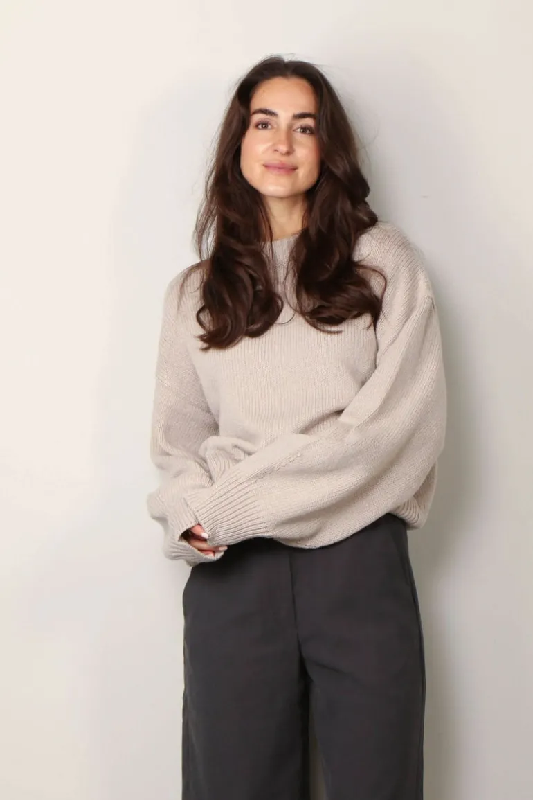Rotate Sweater - Knit Crewneck Sweater - Simply Taupe Beige