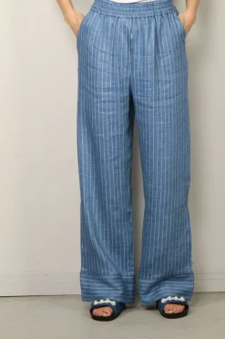 Sea Me Happy Broek - Nori Pants Shiny Linen - Light Blue Stripes