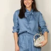 Sea Me Happy Blouse - Shibuya Blouse Shiny Linen - Light Blue Stripes