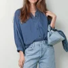 Sea Me Happy Blouse - Balloon Blouse Denim Structure - Indigo