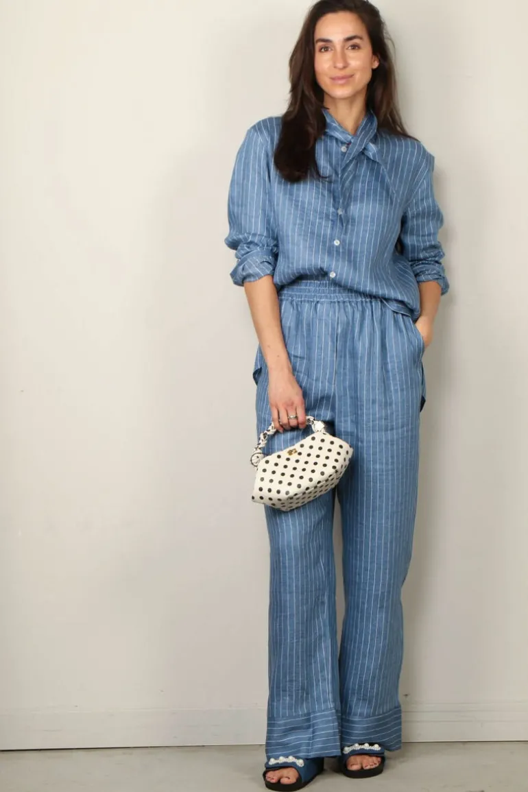 Sea Me Happy Blouse - Shibuya Blouse Shiny Linen - Light Blue Stripes