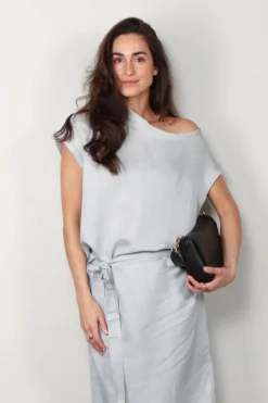 Sea Me Happy Jurk - Avery Dress Linen Blend - Silver Grey