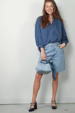 Sea Me Happy Blouse - Balloon Blouse Denim Structure - Indigo