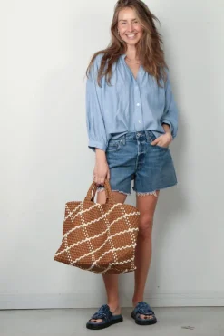 Sea Me Happy Blouse - Balloon Blouse Denim Structure - Jeans Blue