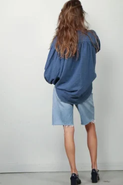 Sea Me Happy Blouse - Balloon Blouse Denim Structure - Indigo