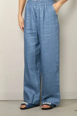 Sea Me Happy Broek - Nori Pants Shiny Linen - Light Blue Stripes