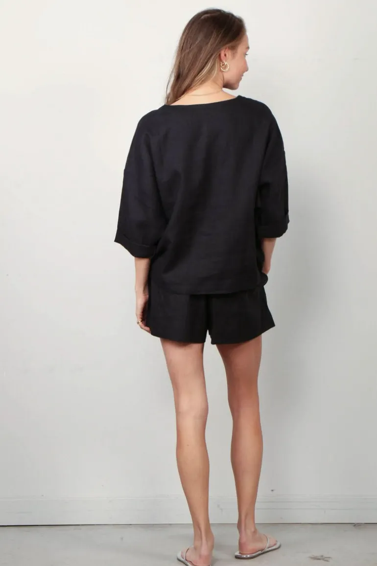 Suzie Kondi Top - Saria Linen - Black