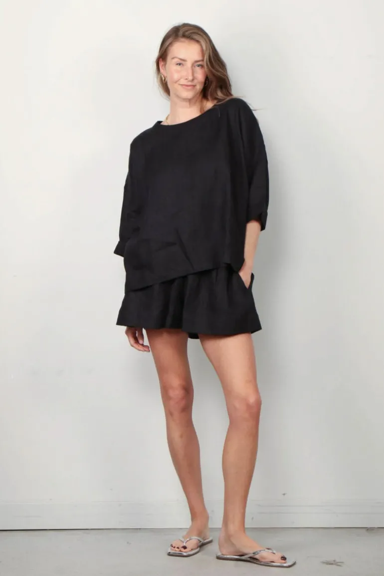 Suzie Kondi Top - Saria Linen - Black