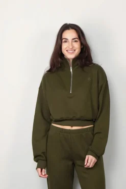 Éterne Sweater - Cropped Half Zip Sweatshirt - Moss