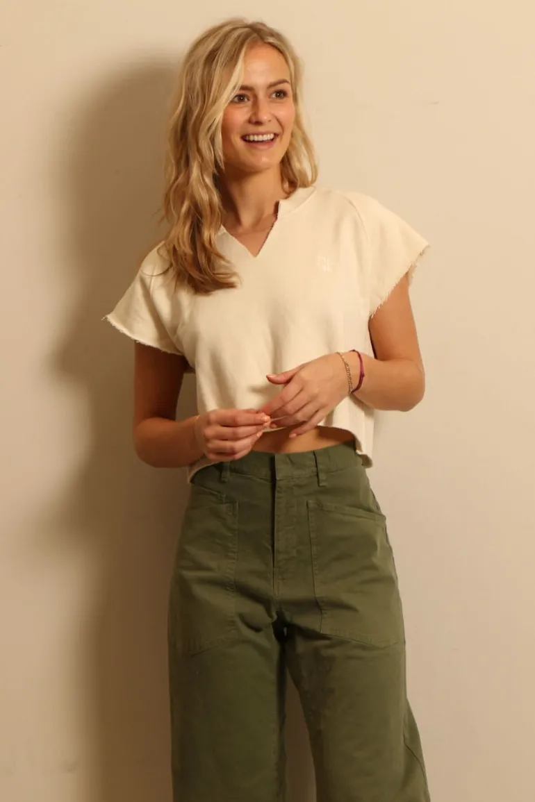 Éterne top - TERRY RAGLAN CUTOFF TOP - cream
