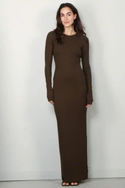Éterne Jurk - Long Sleeve Crewneck Maxi Dress - Moss
