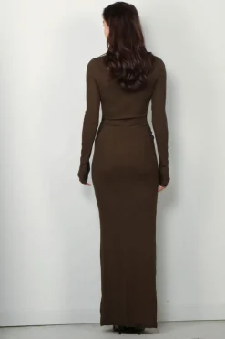 Éterne Jurk - Long Sleeve Crewneck Maxi Dress - Moss