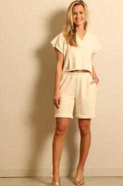 Éterne top - TERRY RAGLAN CUTOFF TOP - cream