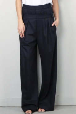Tibi Broek - Newton Stripe Double Waist Boxer Trouser - Navy melange