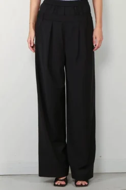 Tibi Broek - Recycled tropical wool double waist boxer trouser - Black