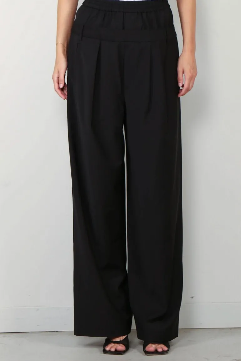 Tibi Broek - Recycled tropical wool double waist boxer trouser - Black
