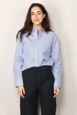 Tibi Blouse - Striped shirting charlie men's slim shirt - Blue stripe multi