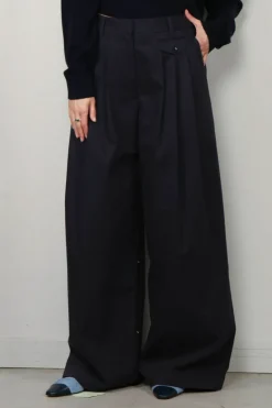 Tibi Broek - Bio Twill Triple Pleat Pant - Dark Navy
