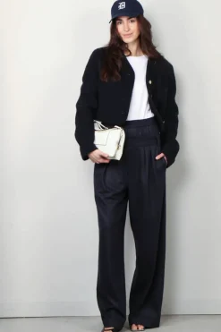 Tibi Broek - Newton Stripe Double Waist Boxer Trouser - Navy melange